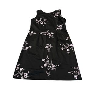 MELISSA HARPER black dress with pink embroidered flowers
